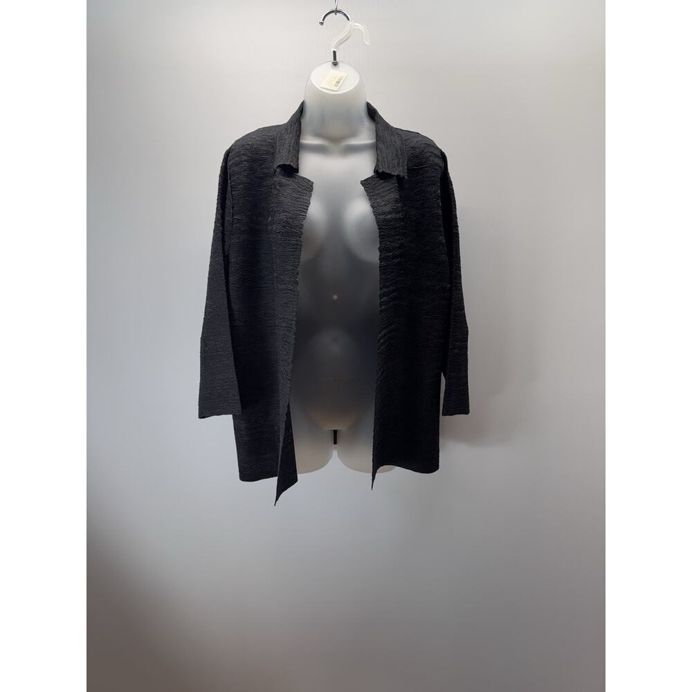 Chicos Open Collar Cardigan Crepe Textured Shiny Charcoal Women Size 2 US L